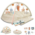 Baby Play Mat, Oversize Shell Tummy Time Mat with 6 Detachable Baby Activity Toys, Baby Gyms & Playmats for Babies 0-6 Months, Baby Mat for Floor Newborn Baby Shower Gifts (Beige)