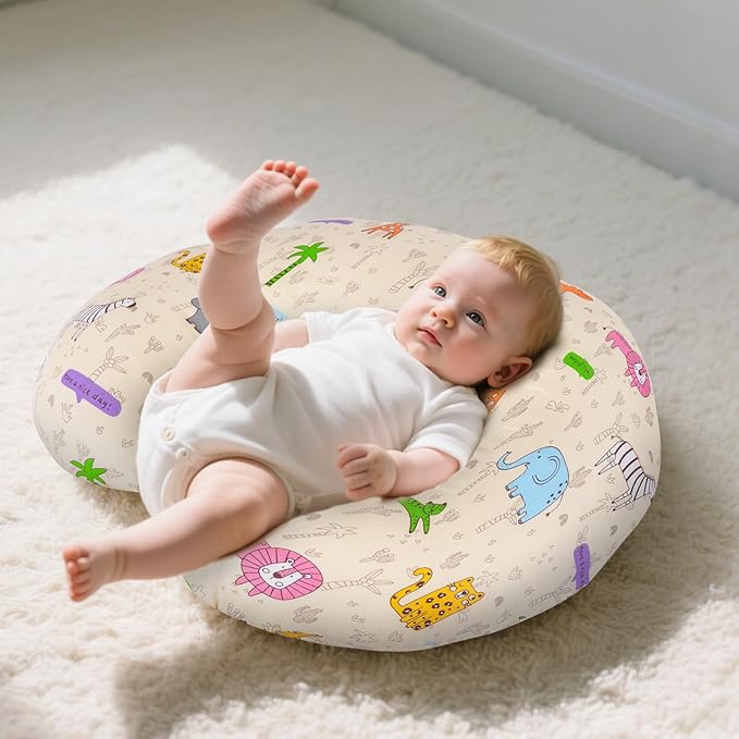 Baby Nursing Pillow for Breastfeeding, Adjustable Breast Feeding Pillow for Bottle Feeding, Breastfeeding Essentials for Mom and Baby Healthier Nursing, Removable Cover- Zoo Yellow