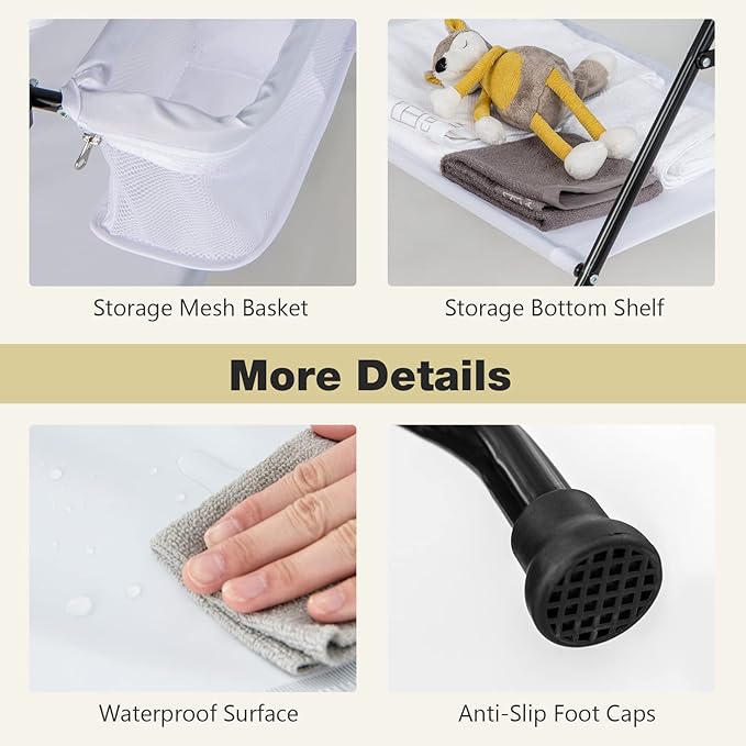 INFANS Baby Changing Table, Folding Diaper Station Portable Nursery Organizer with Safety Belt and Large Storage Racks for Newborn Baby and Infant (White)