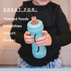 Subo Baby Food Bottle | No Mess Baby Toddler Self Feeder | Squeeze Free Design for Purees, Smoothies, Yogurt, Oatmeal, or Thickened Liquids | Reusable Silicone Washable Cup (Aqua)