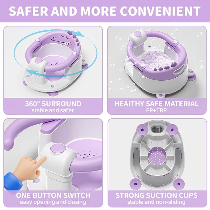TPN Baby Bath Seat for Babies 6 Months & Up, Non-Slip Toddler Bath Seat with 5 PCS Waterproof Emoji Stickers, Portable Infant Bath Seat for Baby(Lavender)