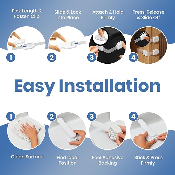 Baby Proofing Toilet Seat Locks Set - Toilet Lid Locks & Multi-Purpose Safety Locks - Easy Installation Child Locks Set with 3M Adhesive - No Tools Required (Pack of 2)