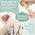 BABY JOY High Chair, 6 in 1 Convertible Wooden Highchair for Babies & Toddlers with Adjustable Legs, Double Removable Tray, Safety Harness & Waterproof PU Cushion (Beige)