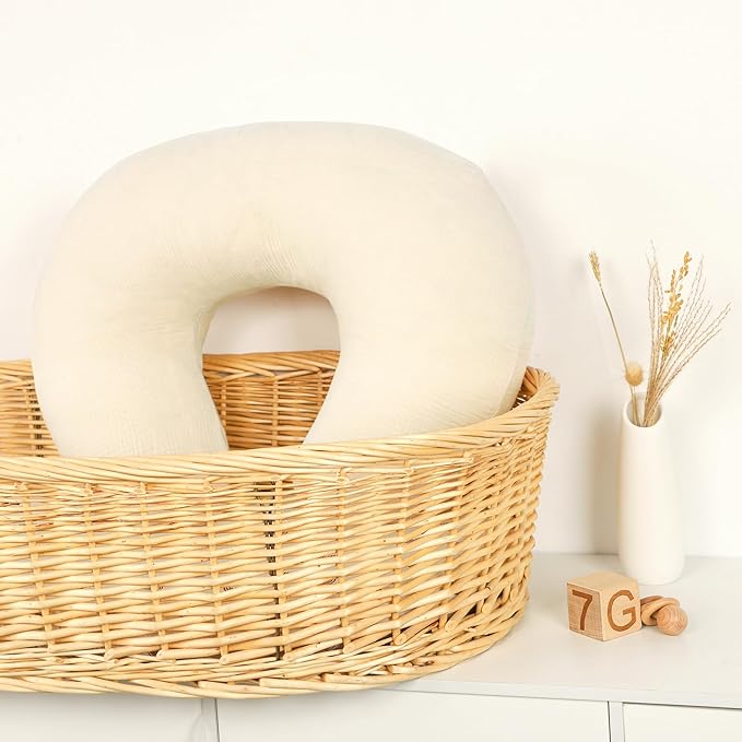 Hooyax Muslin Nursing Pillow Covers Only, Soft and Breathable Nursing Covers for Breastfeeding Pillows, Adorable Infant Feeding Pillow slipcover for Baby Boy and Girls (Wheat)