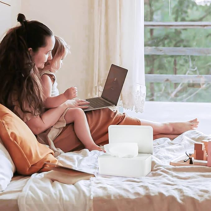 Diaper Wipes Dispenser Wipes Holder, Wipes Tissue Case Keeps Wipes Fresh Tissue Wipes Container with Lid (White)