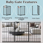 WAOWAO Triple Lock 77.17-84.65" Baby Gate Extra Wide Pressure Mounted Walk Through Swing Auto Close Safety Black Metal Dog Pet Puppy for Stairs,Doorways,Kitchen