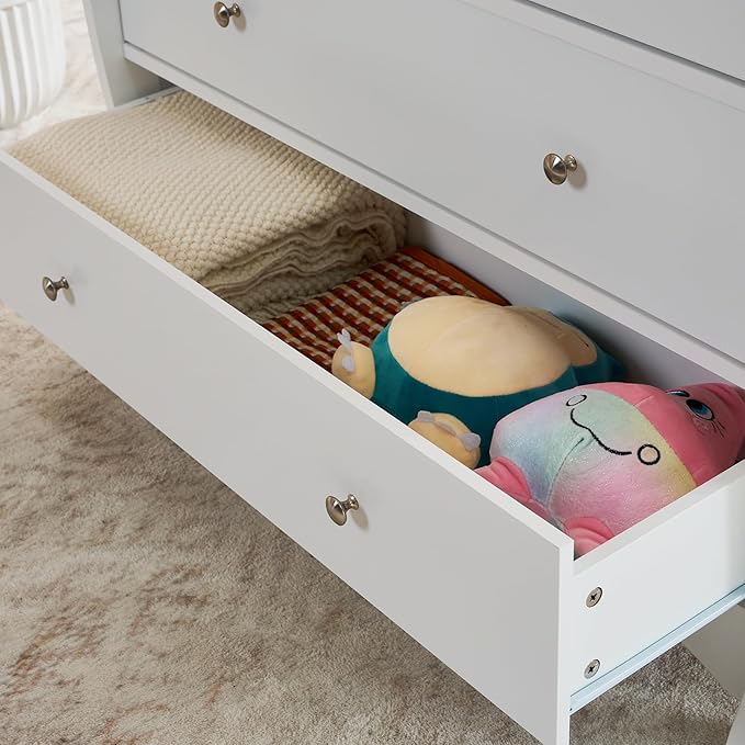 Karl home Changing Table Dresser Baby Diaper Changing Station Infant Nursing Table with 3 Drawers, Safety Rail & Strap for Bedroom, Nursery, White