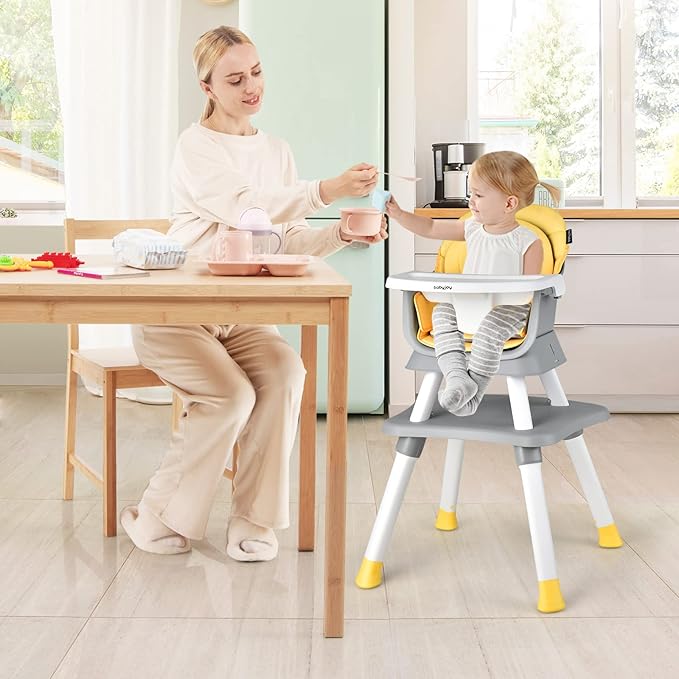 BABY JOY Baby High Chair, 8 in 1 Convertible Highchair for Babies & Toddlers | Booster Seat | Table and Chair Set | Building Block Table | Toddler Chair with Safety Harness, Removable Tray (Yellow)