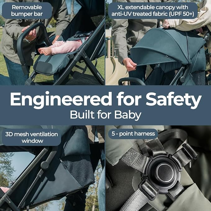 Inglesina Quid³ Stroller, Astral Blue - Compact Reclining Travel Stroller for Baby & Toddler 0-55 lbs, One Hand fold, Car seat Compatible, Airplane Overhead, Lightweight, Foldable, XL UPF 50+ Canopy