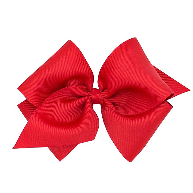 Wee Ones Girls' Plain Wrap Classic Grosgrain Hair Bows on a WeeStay No-Slip Hair Clip, Handmade, Wide King, Red