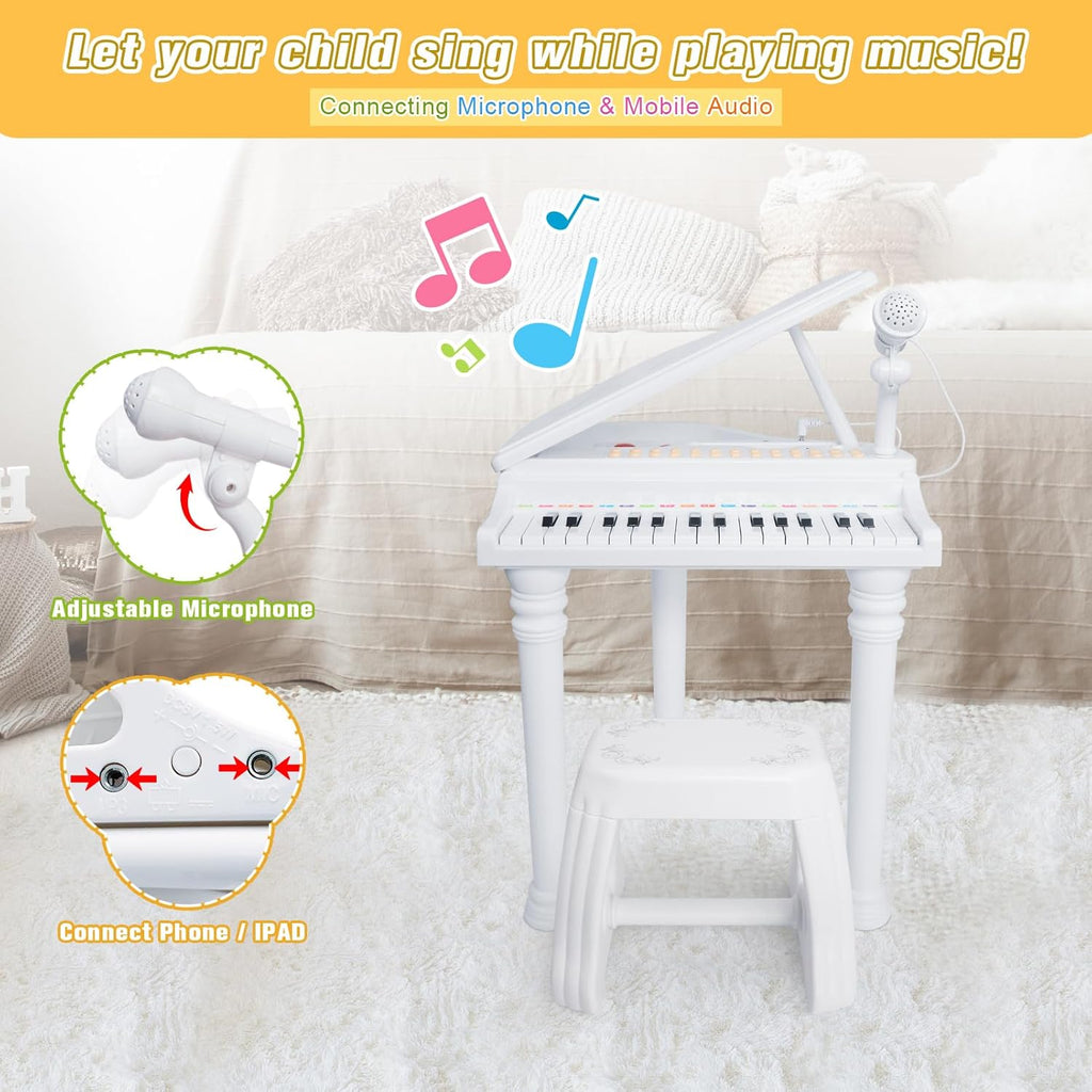 Love&Mini Piano Toy Keyboard 31 Keys for Age 3+ Year Old Girls Boys Birthday Gifts, Kids Keyboard Toy Instruments Piano with Microphone and Stool