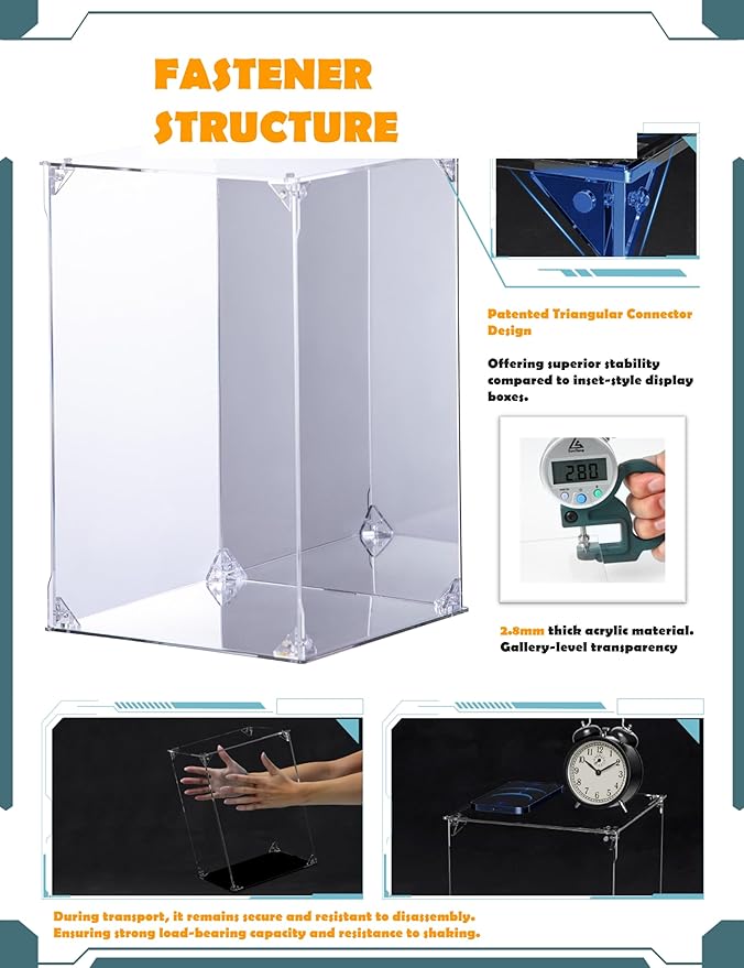 Acrylic Display Case, Mirrored Back and Base, UV Protected, Front Door with Magnetic Buckle, Display Box, Dustproof Showcase for Figures, Collections, Models, Toys (8x8x12 inch, 20x20x30 cm)