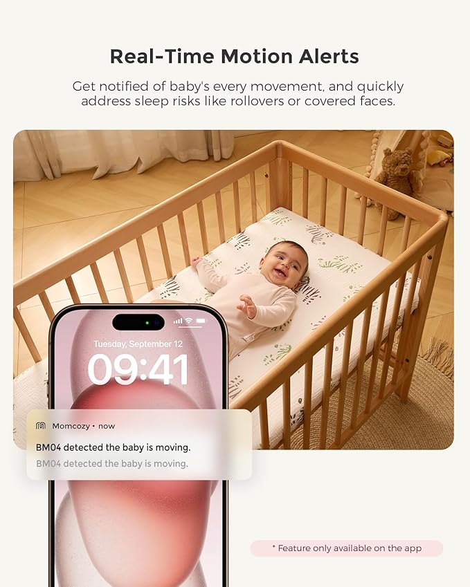 Momcozy BM04 Smart WiFi Baby Monitor with 2 Cameras, 5'' 1080P Split Screen Video Baby Monitor with Camera and Audio, Clear Night Vision, 5000mAh Battery, 2-Way Audio