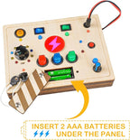 Joyreal Montessori Busy Board Wooden Sensory Toys for Toddler with LED Light Up Switch, Baby Fidget Board Travel Toys for 18+ Months, 1 2 3 Year Old Boys Girls Toddler Toy Gifts (Mixed Lights)