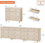 WAMPAT Kids Dresser with 9 Drawers, Baby Dressers with Wide Chest of Drawers, Mid Century Modern Wooden Closet Storage Organizer, Large Wood Dressers for Bedroom, Nursery, Hallway, Beige, 102 inch