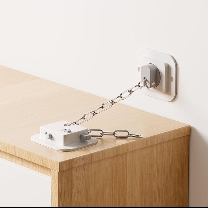 YEYA Anti-Tip No Drill Furniture Anchor with 3M Adhesive 10" Adjustable Straps, Baby Proofing Wall Anchors for Child Safety, Playroom Essentials 2P