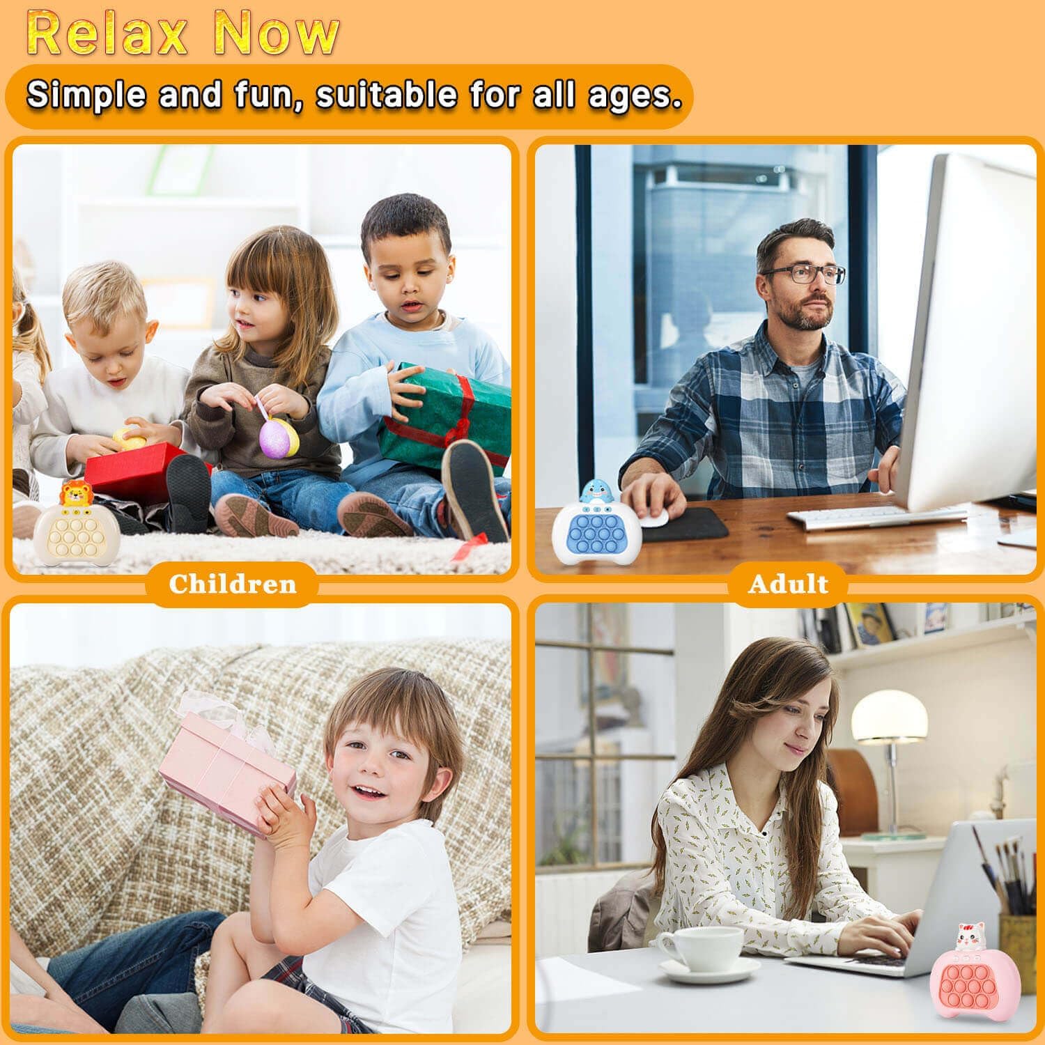 Fast Push Pop Game It Fidget Toys Pro for Kids Adults, Handheld Game Machine, Squeeze Poppet Sensory Electric Quick Push Bubble Toy, Birthday Gifts for Boys Girls Teens （Lion）