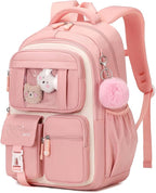 Kids Backpack for Girls School Bags for Middle School Students Book Bag for Elementary Primary Kawaii Ita Backpack, Pink and Beige