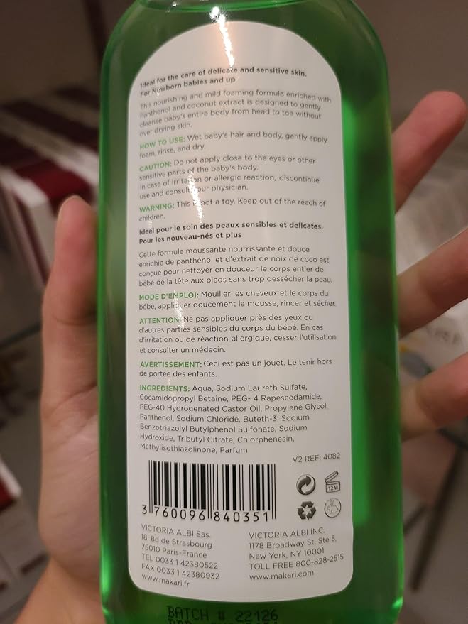 MAKARI Baby Hair and Body Foaming Gel for Sensitive and Delicate Skin, Hypoallergenic and Paraben-Free Baby Body Wash and Shampoo with Nourishing Coconut Oil & Panthenol