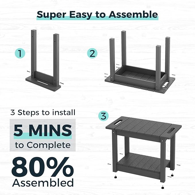 Waterproof Shower Bench, 24" Poly Lumber Shower Stool for Shaving Legs, Shower Chair Seat with Storage Shelf and Handles, Bathroom Bench for Inside Shower, Non-Slip (Grey)