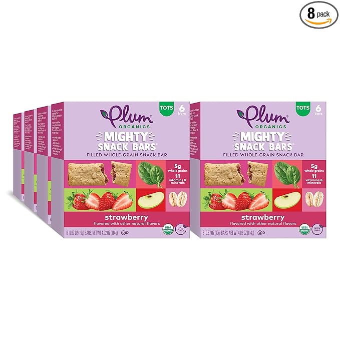 Plum Organics Mighty Snack Bars - Strawberry - 0.67 oz Bars (Pack of 48) - Organic Fruit and Vegetable Toddler Food Snack Bars