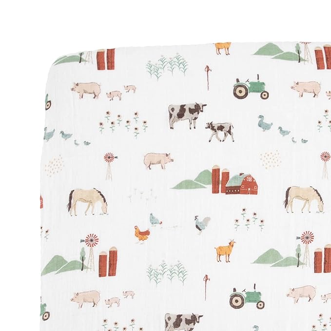 Little Unicorn Premium Crib Sheet | Breathable & Super-Soft Muslin Fabric (Farmyard)