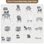 Babyliebe 15-in-1 Baby High Chair, Convertible Highchair for Babies and Toddlers with Activity Center, Booster Seat, Building Block Table, Toddler Chair with Safety Harness, Removable Tray (Gray)