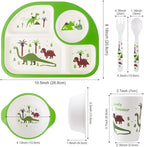 Kids Feeding Set 5 Pcs, Dinosaur Tableware Set for Toddlers, Includes Plate, Bowl, Cup, Fork & Spoon, BPA Free, Multicolor (Green, Brown, Orange), Dishwasher Safe