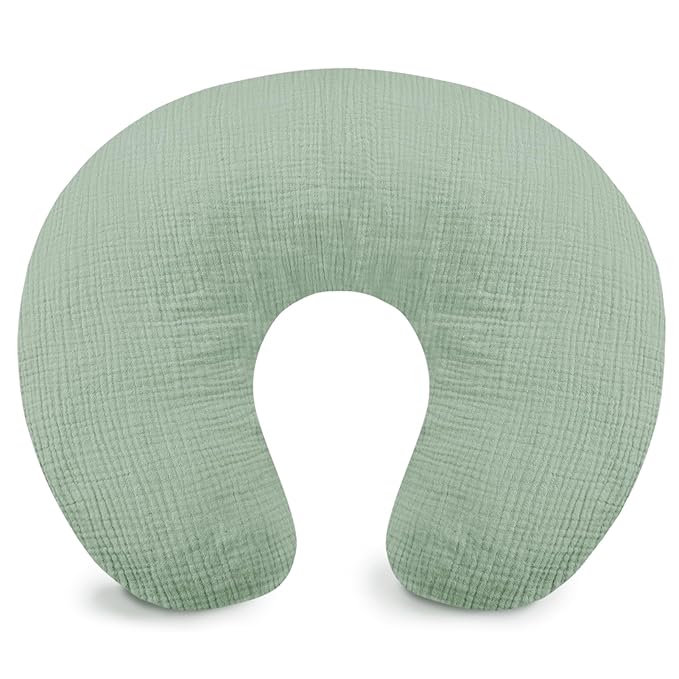 Hooyax Muslin Nursing Pillow Cover, Soft Breathable Feeding Slipcover for Breastfeeding Moms, Stretchy Removable Infant Pillow Cover for Boy and Girls (Green)