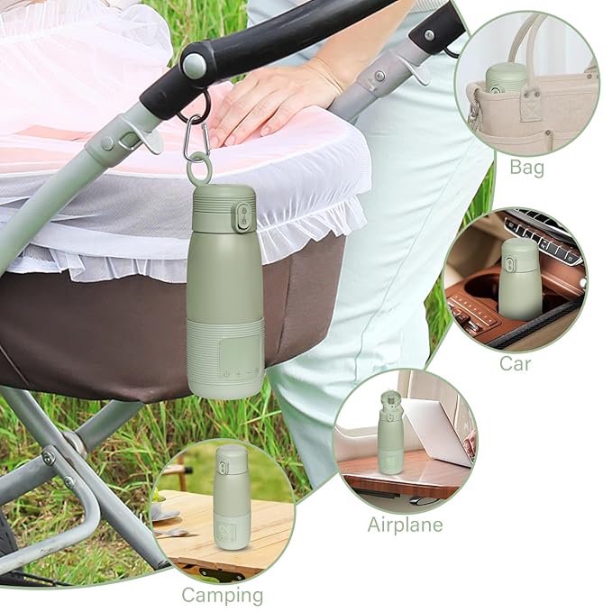 Portable Bottle Warmer 17oz Large Capacity for Travel - Dual Heating Modes for Breast Milk & Water, Fast 3-Min Heat, Long-Lasting Battery, Fits Most Bottles