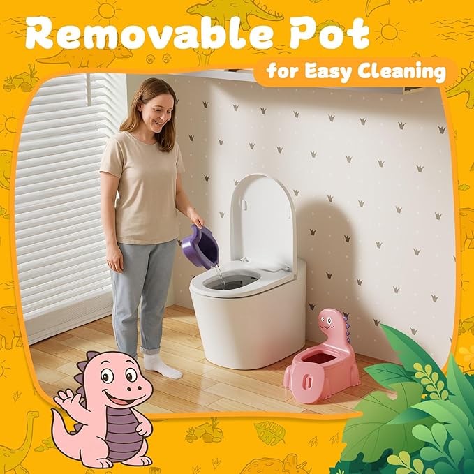 Potty Training Toilet Toddler Potty Chair Kids Boys Girls Dinosaur Animal Comfortable Potties Training Seat for Childrens Ages 1-3 Portable Baby Toilets with Lid Back Easy to Clean Potty Trainer, Pink