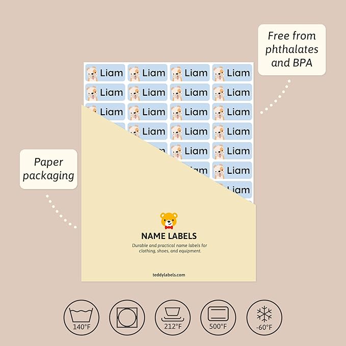 Personalized Name Labels for Kids (60) – Custom Waterproof & Durable Stickers for Clothing, Daycare, Office & School Supplies - Animals