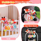 Car Seat Toys, Cute Deer Car Seat Toys for Babies 0-6 Months Boy, Stroller Toys with Crinkle, Teether, Music Box, Rattle, BB Squeaker for 0 3 6 9 12 Months Babies Infant Boys Girls Gifts (Cute Deer)
