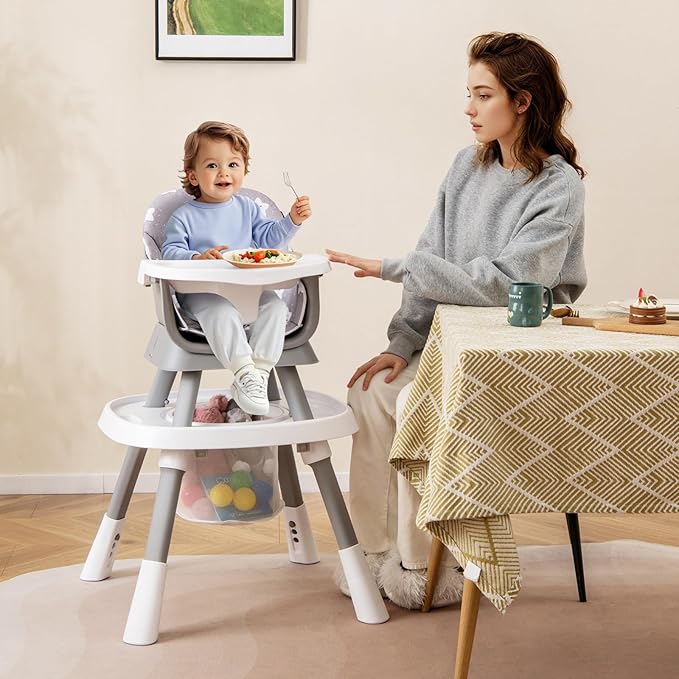 HONEY JOY 16-in-1 Baby High Chair, Convertible Highchair for Babies and Toddlers/Booster Seat/Activity Center with Toys, Building Block Table & Stool, Safety Harness, Removable Cushion & Tray (Gray)