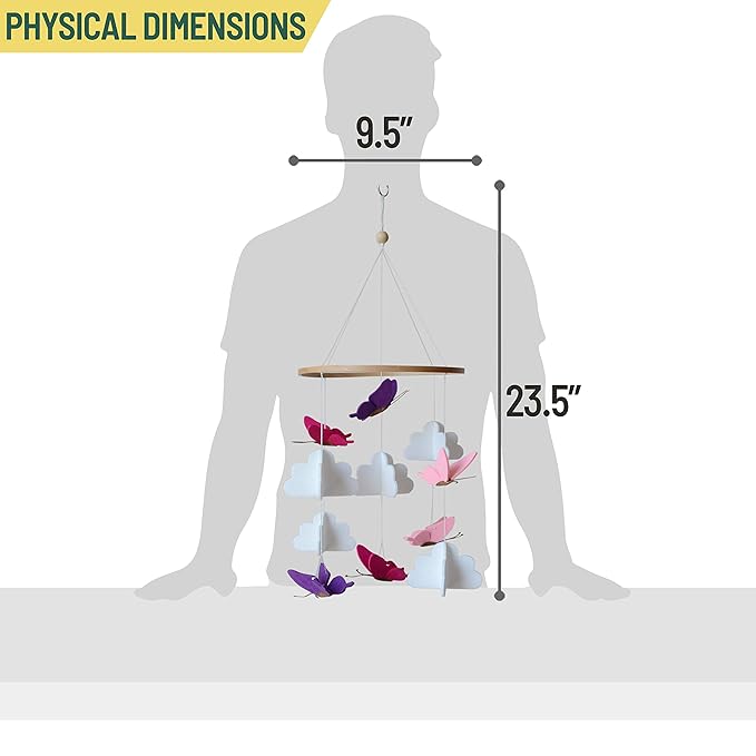 Sorrel + Fern Baby Crib Mobile - Butterflies in The Clouds Nursery Crib Decoration for Girls & Boys - Pink & Purple