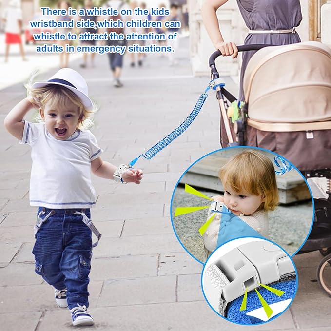 Accmor Toddler Leash with Key Lock, 2 in 1 Upgraded Anti Lost Wrist Link, 2 Packs Reflective Baby Leash with 360 Degree Rotating Connector and Adjustable Bracelet for Babies Boys Girls (6.56ft)
