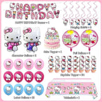 49Pcs - Kitty Birthday Party Decorations Set, Pink Theme with Banner, Balloons, Tablecloth, Cake Toppers.