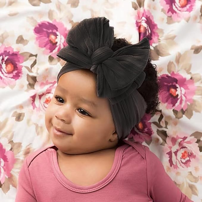 Baby Bows Headbands Nylon Hairbands Baby Girl Bows Hair Accessories for Infant Toddler Essentials(Black White Beige, mid)