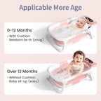 Collapsible Baby Bathtub for Newborn to Toddler (0-18 Month) - Portable Baby Bath Tub for Travel, Newborn Bathtub with Soft Towel and Floating Cushion (Pink)