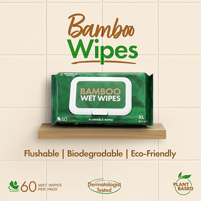 Bamboo Wipes – Pack of 4 (240 XL Flushable Wipes) – Organic, Tree-Free, FSC Certified & Septic Safe – 99% Water, Unscented & Sensitive Skin Safe – Biodegradable, Compostable & Eco Friendly