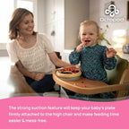 Abiie Octopod Bamboo Dish - Kids Plates for 4 months and up, 3-Compartment Baby Plates with Suction, Triangle Bamboo Baby Plate, Mess-Free Toddler Suction Plates, Baby Feeding Supplies, 8.3x1.9x7.7 in