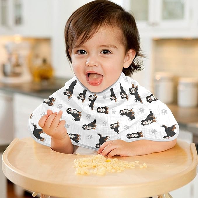 2 Pack Muslin Burp Cloths Bernedoodle Dogs White Cotton Baby Burp Cloths Ultra Soft Burping Cloth Absorbent Spit Up Rags for Newborn Boys Girls 22x11 Inch