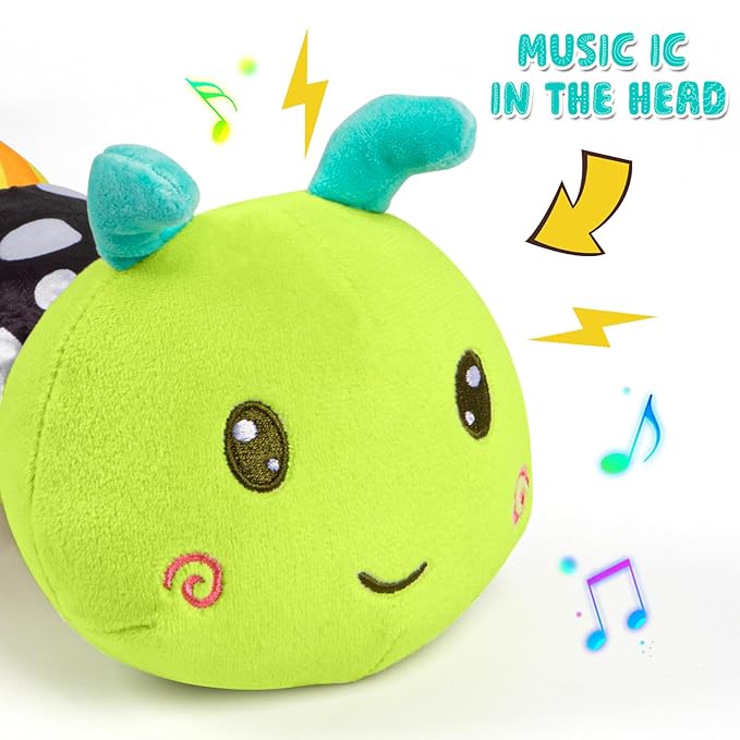 Baby Stuffed Animal Toys for 0-6 6-12 Months, Baby Musical Caterpillar Tummy Time Toys for Babies 3 6 9 12 18 Months, Newborn Infant Sensory Toys Christmas Gifts Stocking Stuffers