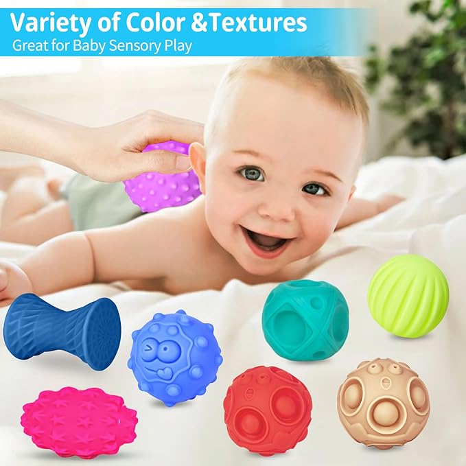 24 Pcs Sensory Balls for Toddlers, Sensory Baby Toys, Montessori Toy for Babies Squeeze, Infant Toys Soft Multi Ball Set Gifts with Bright Color Textured