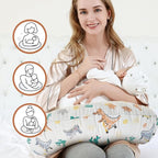 Nursing Pillow, Ergonomic Support Breastfeeding Pillow for Easier Breast Feeding and Bottle Feeding, Baby Feeding Pillow with Machine Washable Cotton Cover (Dinosaur)