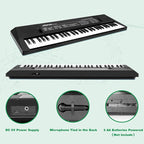 M SANMERSEN Kids Music Keyboard, 61-Key Portable Electronic Piano Toy with Microphone, Teaching Tool for Beginners, Ages 3-12, Black