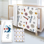 Personalized Baby Crib Bedding Set, Custom Name Lighthouse Theme Nursery Bedding Set 3 Pcs, Baby Blanket Fitted Crib Sheet Changing Pad Cover, Personalized Nursery Decor Gift for Newborns Boys