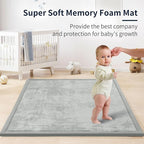 ACOMOPACK Baby Play Mat for Floor 1.3" Thick Memory Foam Play Mat 71"×79" Tummy Time Crawling with Non-Slip Bottom for Living Room,Nursery,Soft Velvet Playpen Mats for Kids,Infants（Light Grey）