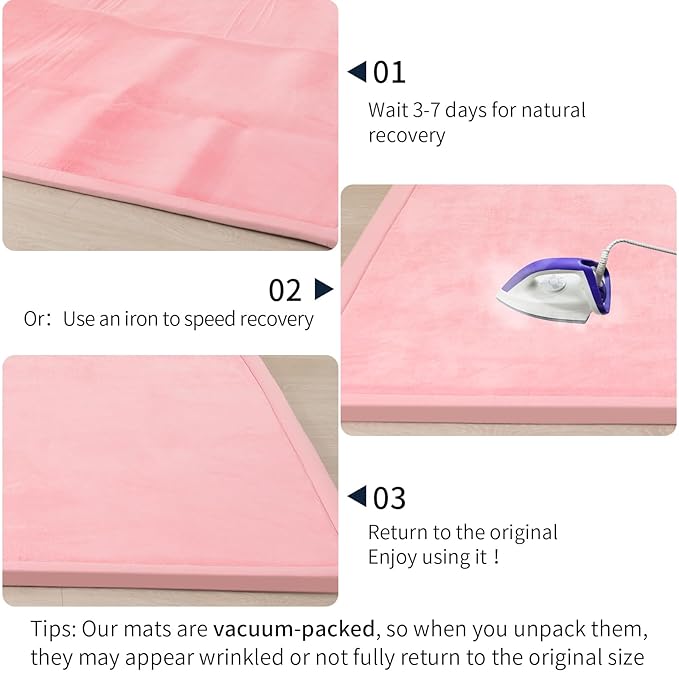 ACOMOPACK Baby Play Mat for Floor 1.3" Thick Memory Foam Play Mats 71"×79" Tummy Time Crawling with Non-Slip Bottom for Living Room,Nursery,Soft Velvet Playpen for Kids,Infants（Pink）