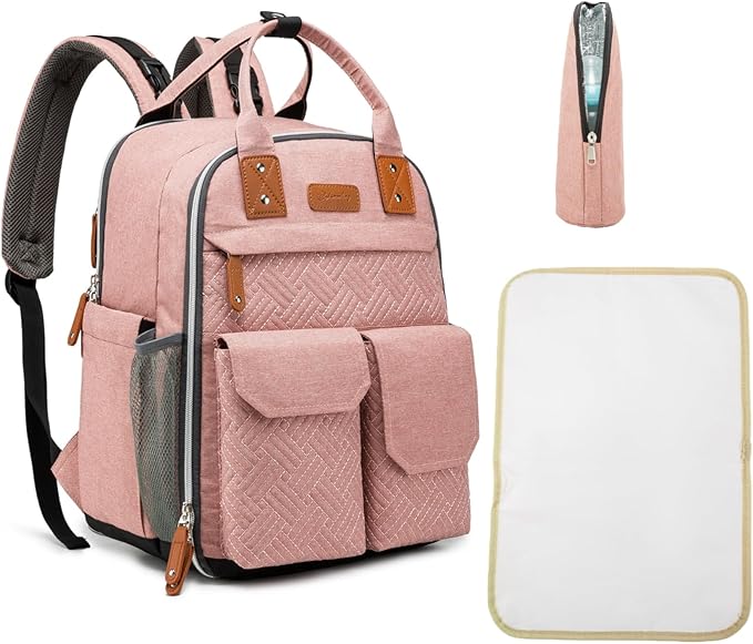 Diaper Bag Backpack 25L Capacity with Changing Pad for Boys and Girls Essential Baby Stuff for Mom (Pink)